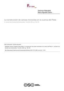 La construcción de canoas monoxilas en la cuenca del Plata  ; n°1 ; vol.86, pg 185-193