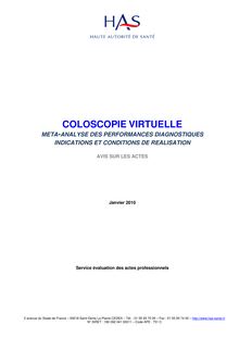 Coloscopie virtuelle  méta-analyse des performances diagnostiques, indications et conditions de réalisation. - Document d avis - Coloscopie virtuelle