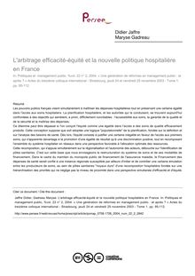 L arbitrage efficacité-équité et la nouvelle politique hospitalière en France - article ; n°2 ; vol.22, pg 95-112