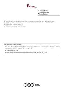 L application de là directive communautaire en République Fédérale d Allemagne - article ; n°1 ; vol.141, pg 51-57