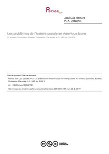 Les problèmes de l histoire sociale en Amérique latine - article ; n°2 ; vol.20, pg 209-215