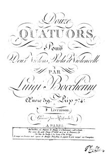Partition violon 1, 4 corde quatuors, G.232-235 (Op.52), Boccherini, Luigi