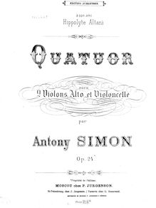 Partition violon 1, corde quatuor, Op.24, A major, Simon, Anton