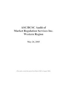Report of ASC BCSC Audit of Market Regulation Services Inc. Western  Region