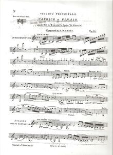 Partition de violon, Introduction, Caprices et finale de Il Pirate Op. 19
