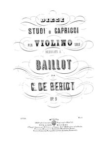 Partition complète, 10 études ou Caprices pour violon, Op.9, Bériot, Charles-Auguste de