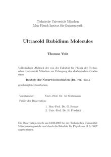 Ultracold rubidium molecules [Elektronische Ressource] / Thomas Volz