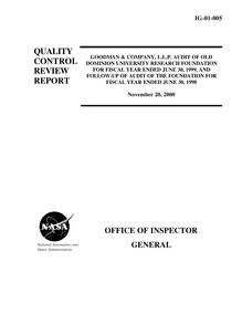 Goodman & Company LLP Audit of Old Dominion University Research Foundation ..., IG-01-005