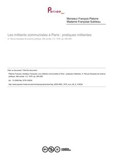 Les militants communistes à Paris : pratiques militantes - article ; n°2 ; vol.26, pg 260-285