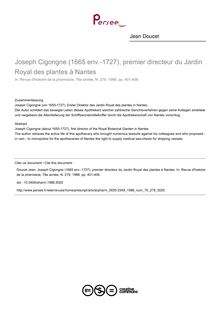 Joseph Cigongne (1665 env.-1727), premier directeur du Jardin Royal des plantes à Nantes - article ; n°279 ; vol.76, pg 401-409