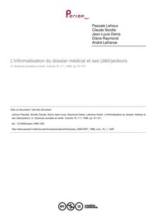 L informatisation du dossier médical et ses (détr)acteurs - article ; n°1 ; vol.16, pg 81-121