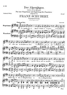 Partition complète, original key (E major), Der Alpenjäger, D.524 (Op.13 No.3)