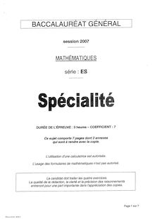 Sujet du bac ES 2007: Mathématique Spécialité