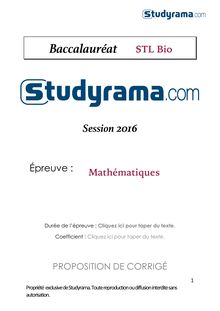 Corrigé BAC STL BIO mathématiques 2016 