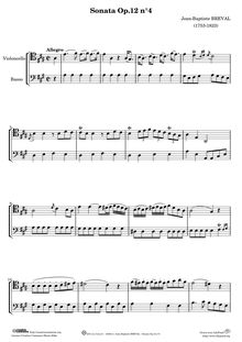Partition Sonata No.4, 6 sonates pour violoncelle, Op.12, Sonates a Violoncel a Basse