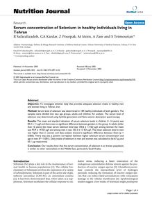 Serum concentration of Selenium in healthy individuals living in Tehran
