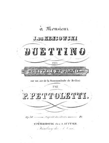 Partition complète, Duet pour guitare et Piano on an Air from pour  Sonnambula  by Bellini, Op.30
