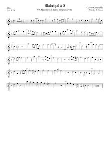 Partition ténor viole de gambe 1, octave aigu clef, Madrigali A Cinque Voci. Quatro Libro