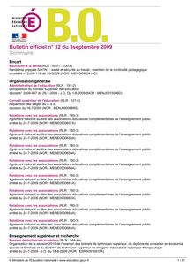 Bulletin officiel n° 32 du 3 septembre 2009