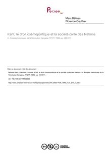 Kant, le droit cosmopolitique et la société civile des Nations - article ; n°1 ; vol.317, pg 495-511