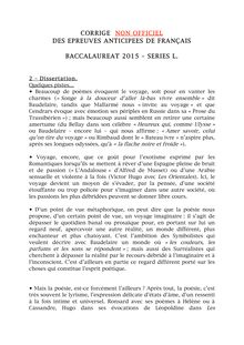 Corrigé Bac 2015 : épreuve anticipée Français - série L - Partie Dissertation