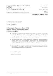 Audit questions  Follow-up to the report of the Chief Internal Auditor  for the year ended 31 December