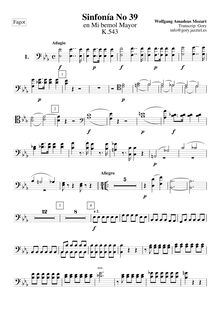 Partition bassons 1, 2, Symphony No.39, E♭ major, Mozart, Wolfgang Amadeus