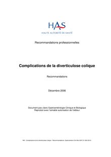 Complications de la diverticulose colique - Complications diverticulose colique - Recommandations