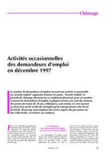 Activités occasionnelles des demandeurs d emploi en décembre 1997 (Octant n° 76)