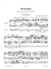 Partition Monologe Op.63, Heft 1 (Nos.1-4), Monologe - 12 Stücke für Orgel, Op.63