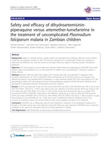 Safety and efficacy of dihydroartemisinin-piperaquine versus artemether-lumefantrine in the treatment of uncomplicated Plasmodium falciparummalaria in Zambian children