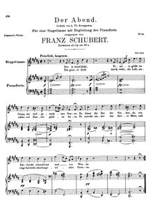 Partition complète, Der Abend, The Evening, B major, Schubert, Franz