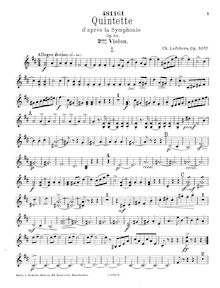 Partition violon 2 , partie, Piano quintette, Quintette pour piano, 2 violons, alto et violoncelle d’après la Symphonie en ré (op. 50), Op. 50bis, par Ch. Lefebvre