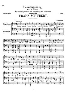 Partition complète, Schwangesang, D.318, Swan Song, Schubert, Franz