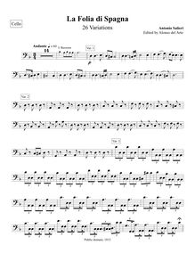 Partition violoncelles, 26 Variations on La Folia di Spagna, D minor