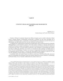 Histoire de l’Institut Français d’Archéologie de Beyrouth, 1946-1977 - article ; n°1 ; vol.82, pg 279-329