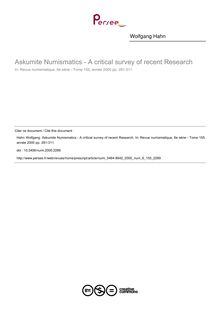 Askumite Numismatics - A critical survey of recent Research - article ; n°155 ; vol.6, pg 281-311