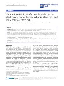Competitive DNA transfection formulation via electroporation for human adipose stem cells and mesenchymal stem cells