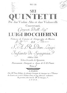Partition violoncelle 2, 6 corde quintettes G.271-276, Boccherini, Luigi