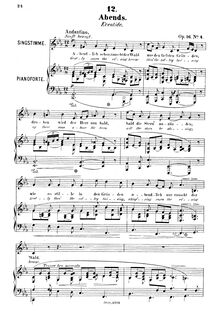 Partition No.4 - Abends (Eventide) [Low voix], 6 Gesänge, Op.16