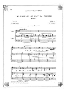 Partition complète, Au pays où se fait la guerre, Mélodie, F minor par Henri Duparc