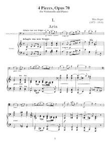 Partition violoncelle / partition de piano, 4 pièces pour violoncelle et Piano