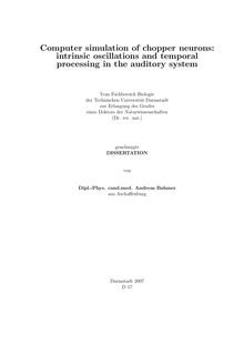 Computer simulation of chopper neurons [Elektronische Ressource] : intrinsic oscillations and temporal processing in the auditory system / von Andreas Bahmer