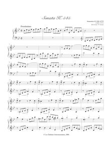 Partition Sonata, K.545, 55 clavier sonates, Keyboard, Scarlatti, Domenico
