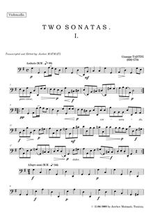 Partition violoncelle, Two sonates, 2 Trio Sonatas, 1. G major 2. D major
