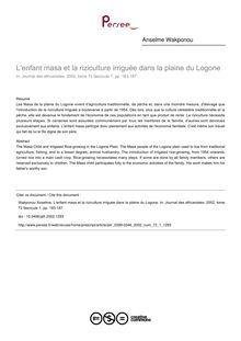 L enfant masa et la riziculture irriguée dans la plaine du Logone - article ; n°1 ; vol.72, pg 183-187