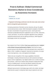Frost & Sullivan: Global Commercial Biometrics Market to Grow Considerably as Awareness Increases