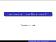 Introduction au cours de Microéconomie L2