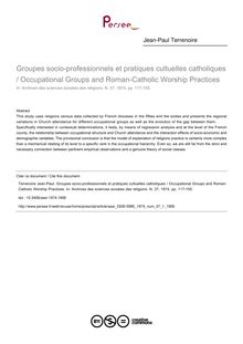 Groupes socio-professionnels et pratiques cultuelles catholiques / Occupational Groups and Roman-Catholic Worship Practices - article ; n°1 ; vol.37, pg 117-155