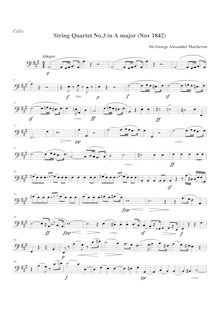 Partition violoncelle, corde quatuor No.3, A major, Macfarren, George Alexander